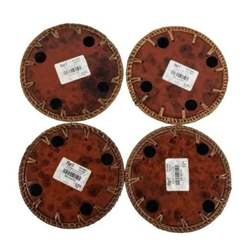 Vintage Pier One Terracotta & Rattan Coasters Set Of 4 MCM Red Stone New w/tags